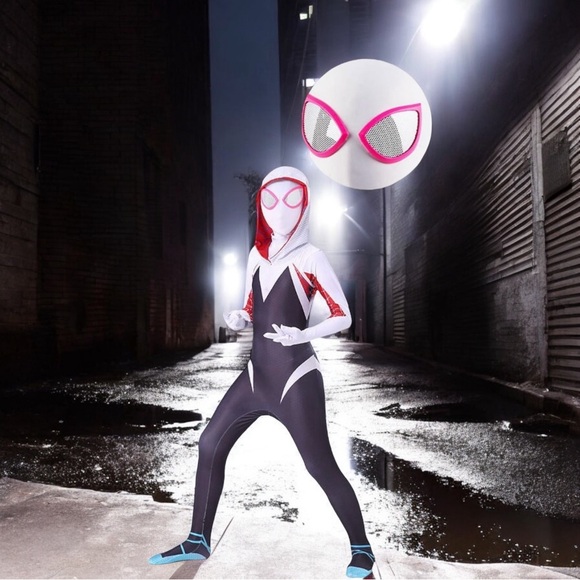 Kids Gwen Stacey Costumes Across The Spider-Verse Gwen Halloween Suit 7-8 years - Picture 7 of 14